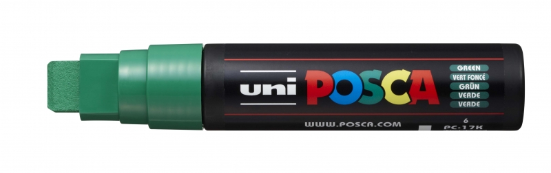 Posca PC-17K Marcador de Pintura - Punta Biselada de Poliester 15mm - Tinta Base al Agua - Resistente a la Luz - Color Verde · Pack de 5 uds.