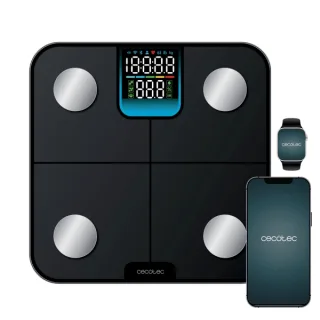 Cecotec Surface Precision HealthySmart Bascula Corporal hasta 180kg - Bluetooth 4.0 - Analisis Corporal Completo - Patas Antideslizantes - Funcion Bebe - Cristal Templado - LCD - 310x310mm -