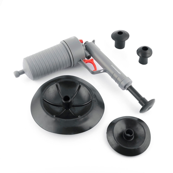 Innovagoods KlinGun Pistola Desatascadora Universal de Aire Comprimido - Incluye 4 Adaptadores - Material Resistente - Uso Ecologico - Facil de Usar - Ligero y Manejable - Color Gris