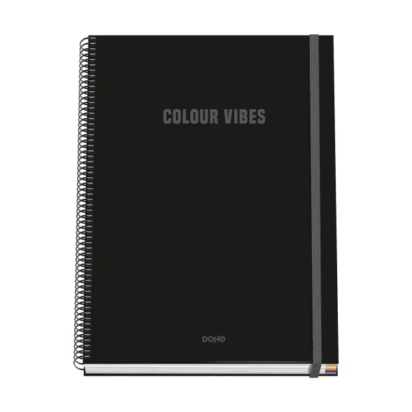 Dohe Colour Vives Cuaderno Espiral A4 100 Hojas Microperforadas Cuadricula 5mm - Tapa Dura Carton Forrado - Cierre de Goma - Bandas de Color - Color Negro