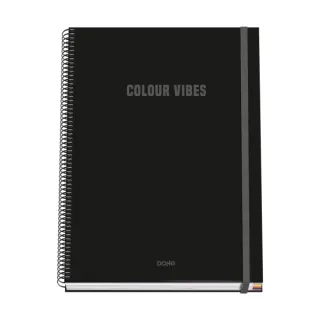 Dohe Colour Vives Cuaderno Espiral A4 100 Hojas Microperforadas Cuadricula 5mm - Tapa Dura Carton Forrado - Cierre de Goma - Bandas de Color - Color Negro