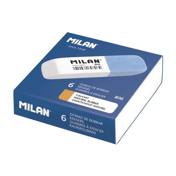 Milan 806 Gomas Biseladas - Doble Dureza - Abrasivo para Tinta - Flexible para Lapiz - Color Azul · Pack de 6 uds.