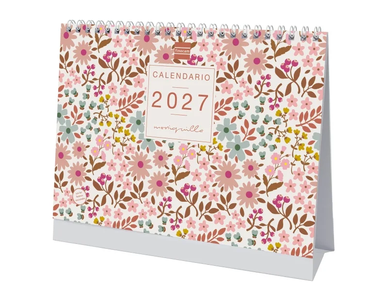 Finocam Moniquilla Calendario de Sobremesa - Anual 2027 - Mes Vista - Formato S - 210x150mm - Espiral Doble - Papel de 170g/m2 - Ilustraciones Surtidas - Espacio para Notas