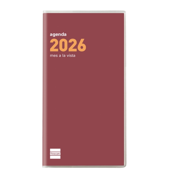 Finocam Coctel Agenda Plana en Catalan - Anual 2026 - Formato Pl4 - 83x6x6mm - Mes Vista - Color Burdeos