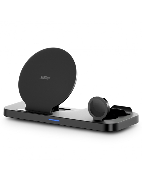 Urban Factory Powee Cargador Inalambrico 3 en 1 con Funcion Soporte 15W - Smartphone / Smartwatch / Auriculares - Color Negro