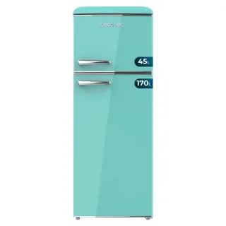 Cecotec Bolero CoolMarket 2D Origin 215 Green E Frigorifico Dos Puertas - Capacidad 215L - Temperatura Regulable - Estilo Retro - Clase E - 148.2x55.2x62.1cm - Color Menta