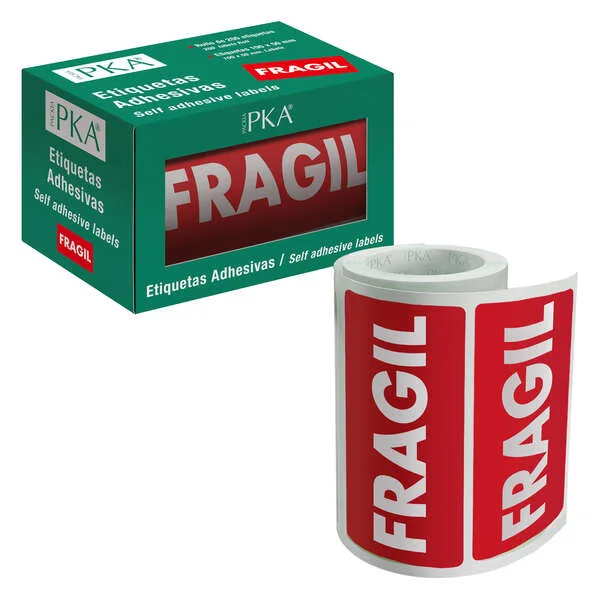 Dohe Rollo de 200 Etiquetas Adhesivas Fragil - 100x50mm - Letras Blancas sobre Fondo Rojo - Ideal para Expedicion de Paquetes