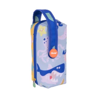 Milan Blue Odyssey Pack de 4 Estuches con Goma de Borrar - Sacapuntas - Lapiz - 3 Boligrafos - Regla - 12 Lapices de Colores - 12 Rotuladores - Multicolor