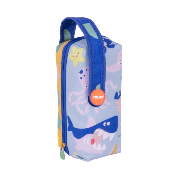 Milan Blue Odyssey Pack de 4 Estuches con Goma de Borrar - Sacapuntas - Lapiz - 3 Boligrafos - Regla - 12 Lapices de Colores - 12 Rotuladores - Multicolor