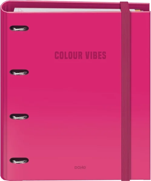 Dohe Colour Vibes Carpeta de 4 Anillas Mixtas de 35mm Recambio 100 Hojas Cuadricula 5mm - Formato A4 - Cierre con Goma - Incluye 4 Separadores y Sobre de Polipropileno - Color Rosa