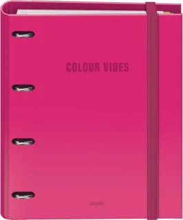 Dohe Colour Vibes Carpeta de 4 Anillas Mixtas de 35mm Recambio 100 Hojas Cuadricula 5mm - Formato A4 - Cierre con Goma - Incluye 4 Separadores y Sobre de Polipropileno - Color Rosa