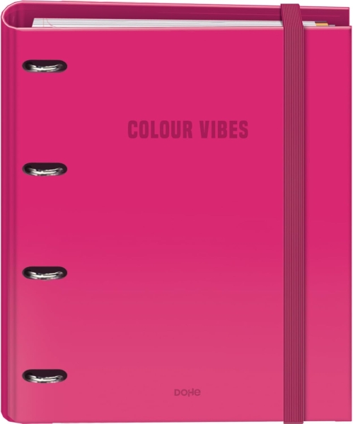 Dohe Colour Vibes Carpeta de 4 Anillas Mixtas de 35mm Recambio 100 Hojas Cuadricula 5mm - Formato A4 - Cierre con Goma - Incluye 4 Separadores y Sobre de Polipropileno - Color Rosa