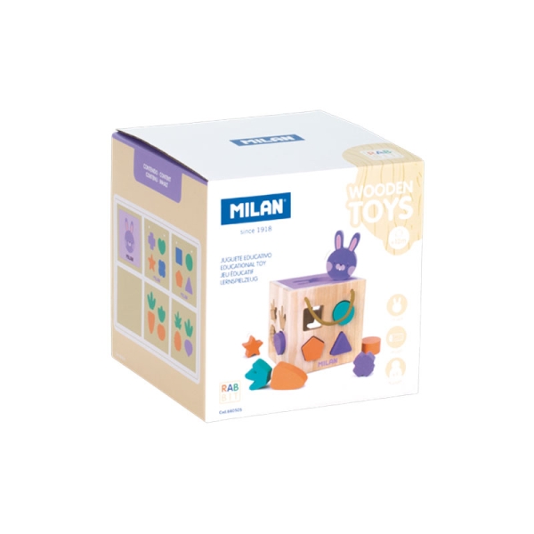 Milan Rabbit Juguete Educativo de Madera - Cubo para Encajar Piezas - a Partir de 12 Meses - Multicolor