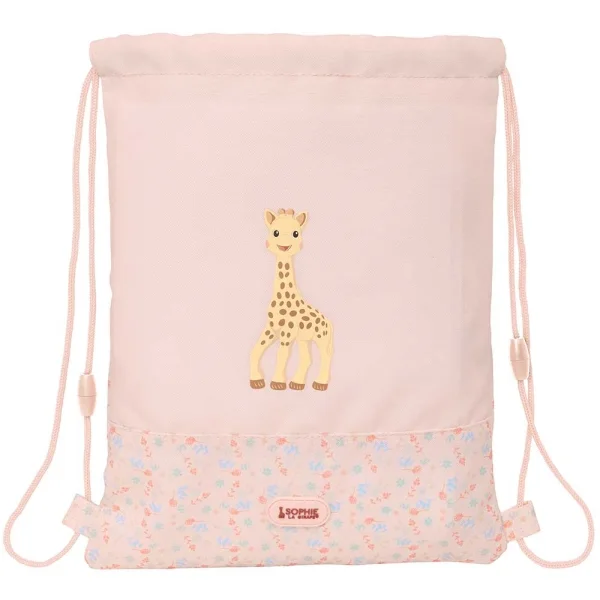 Safta Sophie la Girafe Joy Saco Plano - Bolsillo con Cremallera - Cierre con Cordones - Material Reciclado - Repelente al Agua - Compacto y Ligero - 3L - 260x10x340mm - Color Rosa Pastel