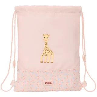 Safta Sophie la Girafe Joy Saco Plano - Bolsillo con Cremallera - Cierre con Cordones - Material Reciclado - Repelente al Agua - Compacto y Ligero - 3L - 260x10x340mm - Color Rosa Pastel