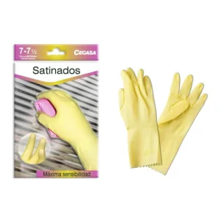 Cegasa Guantes de Latex Talla M 7-7 1/2 - Satinados - Uso General, Domestico, Limpieza - Espesor en Palma de 0,45mm - Color Amarillo