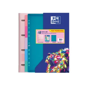 Oxford Live & Go Carpeta Europeanbinder A4+ con Recambio Cuadricula 5x5 + Separadores + Sobre Multitaladro - Ideal para Organizar Documentos - Colores Pastel Surtidos · Pack de 10 uds.