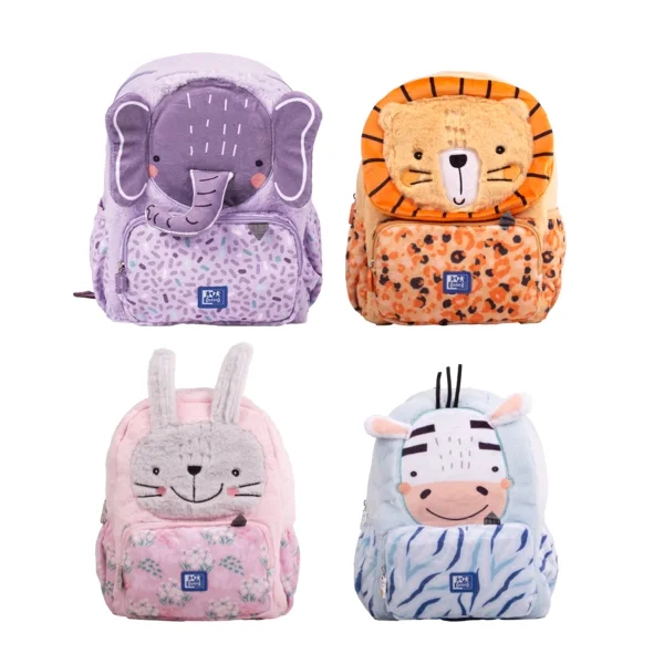 Oxford Kids Mochila Infantil 8.5L Tacto Suave Peluche - Diseño Surtido 4 Animal Besties - Ideal para Niños Pequeños - Espaciosa y Comoda - Confeccionada con Material de Alta Calidad