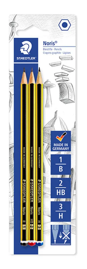 Staedtler Noris 120 Pack de 3 Lapices de Grafito Hexagonales - Graduaciones Surtidas - Resistencia a la Rotura - Madera de Bosques Sostenibles