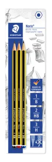 Staedtler Noris 120 Pack de 3 Lapices de Grafito Hexagonales - Graduaciones Surtidas - Resistencia a la Rotura - Madera de Bosques Sostenibles
