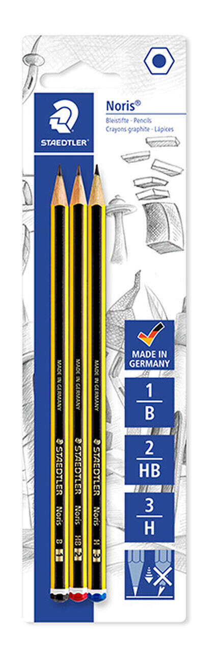 Staedtler Noris 120 Pack de 3 Lapices de Grafito Hexagonales - Graduaciones Surtidas - Resistencia a la Rotura - Madera de Bosques Sostenibles