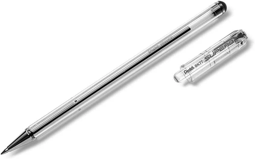 Pentel SuperB Boligrafo de Bola - Punta Fina 0.7mm - Trazo 0.35mm - Tinta con Base de Aceite - Color Negro · Pack de 12 uds.