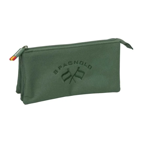 Safta Spagnolo Portatodo - 3 Compartimentos con Cremallera - Bolsillo Interior Central - 22x12x3cm - Color Verde Oscuro