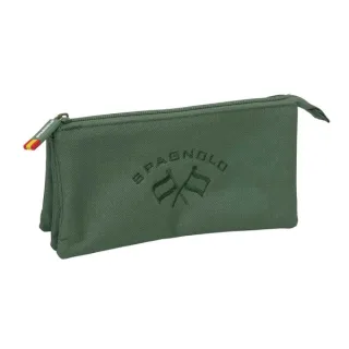 Safta Spagnolo Portatodo - 3 Compartimentos con Cremallera - Bolsillo Interior Central - 22x12x3cm - Color Verde Oscuro