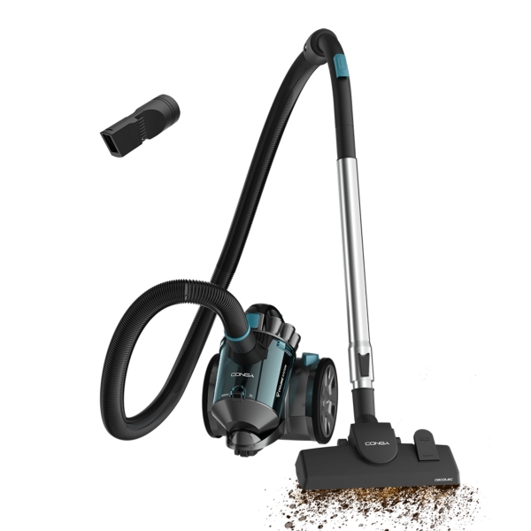 Cecotec Conga Rockstar Cyclonic X-treme Aspiradora de Trineo sin Bolsa - Potencia 800W - Deposito de 2L - Incluye Accesorios - Ruedas - Succion 20kPa - Radio de Accion hasta 6.2m - Color Gri