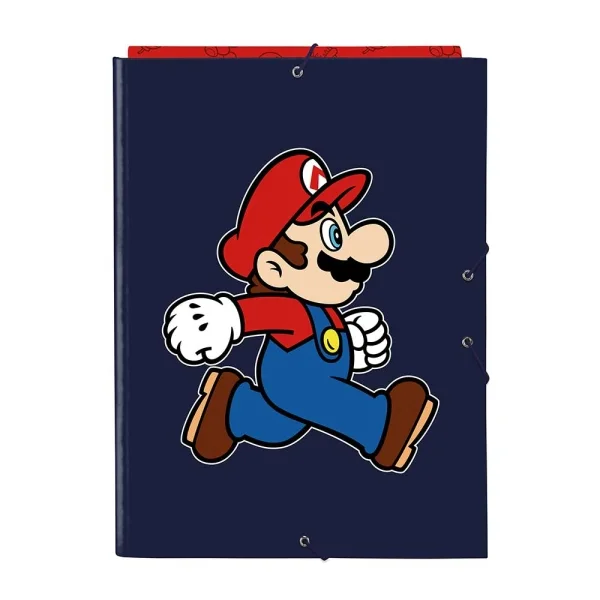 Safta Super Mario Trick Carpeta de 3 Solapas - Formato Folio - Cierre con Gomas Elasticas - Tapas Duras Forradas - 26x33.5x2.5cm - Color Azul Marino