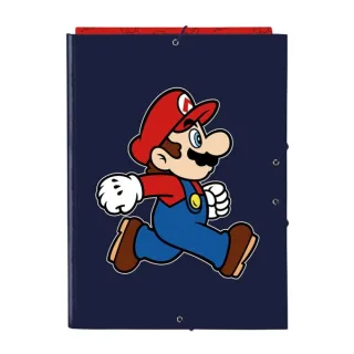 Safta Super Mario Trick Carpeta de 3 Solapas - Formato Folio - Cierre con Gomas Elasticas - Tapas Duras Forradas - 26x33.5x2.5cm - Color Azul Marino