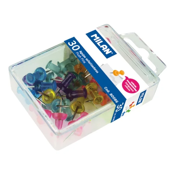 Milan Pack de 30 Chinchetas con Cabeza de Plastico - Colores Surtidos
