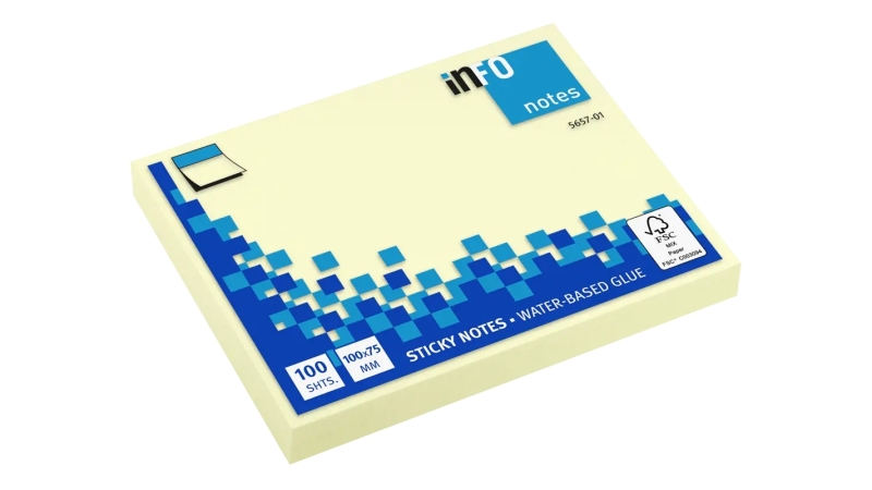 Global Notes inFO Bloc de 100 Notas Adhesivas 100 x 75mm - Certificacion FSC™ - Color Amarillo