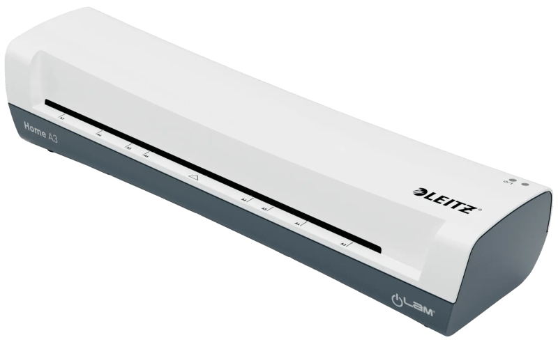 Leitz iLAM Home A3 Plastificadora - Hasta Tamaño A3 - Velocidad 300mm/min - Calentamiento en 3 Minutos - Grueso Bolsa 75 y 125mic - Incluye Paquete de 5 Bolsas de Plastificacion A4 - Color Blanco/Gris