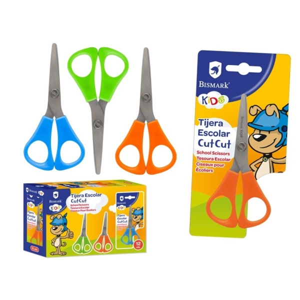 Bismark Kids Cut-Cut Tijera Escolar - Mangos en Plastico - Punta Roma - Colores Surtidos · Pack de 12 uds.