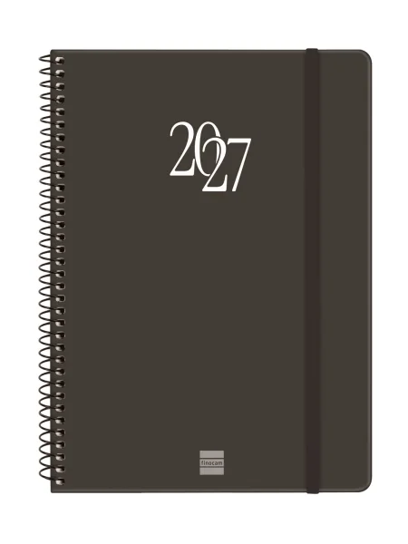 Finocam Espiral Basics My Agenda en Catalan - Anual 2027 - Semana Vista Horizontal - 155x212mm - Goma Elastica - Tapa Dura de Carton Forrado - Esquinas Microperforadas - Papel de 80g/m2 - Color Negro