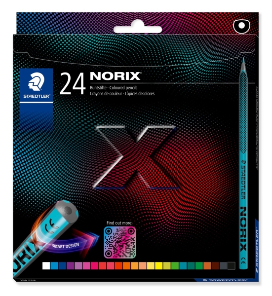 Staedtler Norix 186 Pack de 24 Lapices de Colores HB - Madera Negra - Mina de Grafito - Diseño Inteligente - Para Escribir, Dibujar y hacer Bocetos