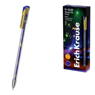 ErichKrause G-Slim Stick Galactic Boligrafo con Capuchon - Punta de 0.5mm - Trazo 0.4mm - Tinta de Gel - Resistente al Agua - Secado Rapido - Tapa Ventilada - Color Azul · Pack de 12 uds.