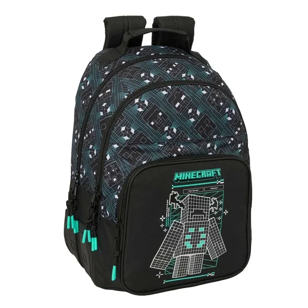 Safta Minecraft Screen Mochila - Adaptable a Carro - Bolsillo Frontal - Portabotellas - Cremallera con Doble Tirador - Asa de Mano - Hombreras y Espalda Acolchada - 32x42x15cm - Color Negro