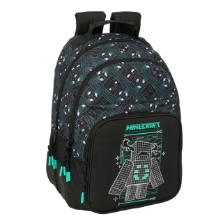 Safta Minecraft Screen Mochila - Adaptable a Carro - Bolsillo Frontal - Portabotellas - Cremallera con Doble Tirador - Asa de Mano - Hombreras y Espalda Acolchada - 32x42x15cm - Color Negro