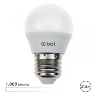 Elbat G45 Bombilla LED - Potencia 8.5W - Flujo Luminoso 1000lm - E27 - Temperatura de Color 4000K - Luz Blanca - Apertura 180º - Vida Util 30.000h - 15.000 Encendidos - 45x78mm - Color Blanc