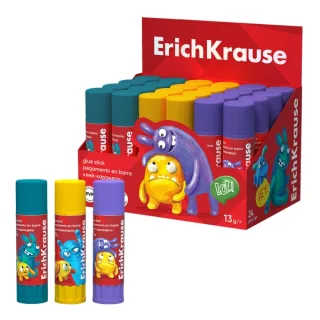 ErichKrause EasyStick Jolly Friends Expositor con 24 Pegamentos en Barra - 13g - Adhesion Fuerte - Multisuperficie - Color Blanco