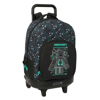 Safta Minecraft Screen Mochila con Carro - Extraible - 33L - Portabotellas - Tarjeta de Identificacion Personal - Cremallera con Doble Tirador - Asa de Mano - Bolsillo Frontal - 33x45x22cm -