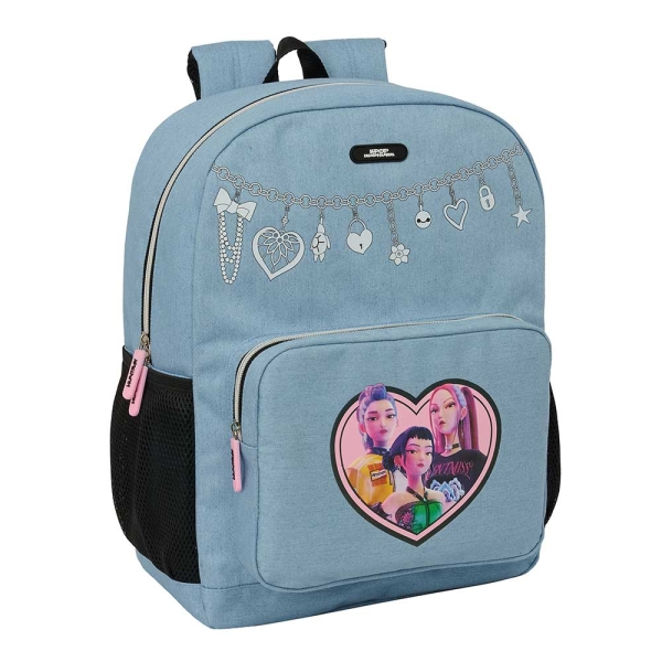 Safta K-Pop Demon Hunters Huntr/X Mochila - Adaptable a Carro - Bolsillo Frontal - Hombreras y Espalda Acolchada - Cremallera con Doble Tirador - Asa de Mano - 32x43x14cm - Color Azul Claro