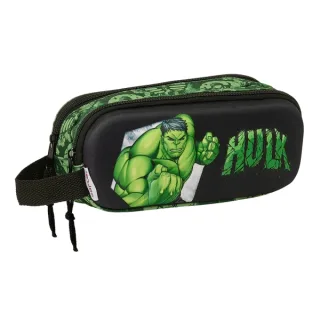Safta Hulk Estuche Portatodo 3D - 2 Compartimentos - Asa de Mano - 21x8x6cm - Color Negro/Verde