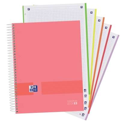 Oxford Europeanbook 5 Oxford & You Pack de 5 Cuadernos Espiral Formato A4+ Cuadriculado 5x5 - 120 Hojas Microperforadas con 4 Taladros - Tapa Extradura acabado Mate - 5 Bandas de Color - Col