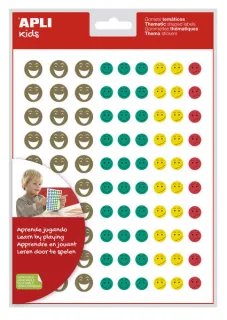 Apli Gomets Cara Feliz Mini - 180 Gomets por Bolsa - 4 Estilos de Cara Diferentes - Adhesivo Removible - Motivan y Premian - Enseñan a Expresar Sentimientos- Adhesivo Base Agua - Libre de Di