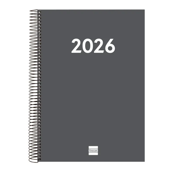Finocam Espiral Recambio Anual 2026 para Agendas Duo en Catalan - Anual 2026 - Formato E40 - 230x29x297mm - 1 Dia por Pagina - Color Gris Oscuro