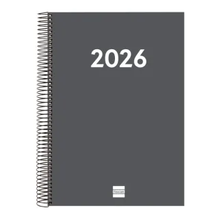 Finocam Espiral Recambio Anual 2026 para Agendas Duo en Catalan - Anual 2026 - Formato E40 - 230x29x297mm - 1 Dia por Pagina - Color Gris Oscuro