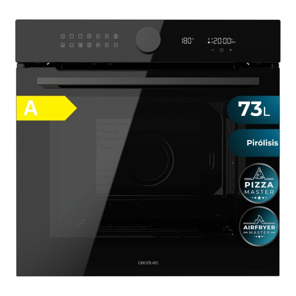 Cecotec Bolero Hexa P516000 Glass Black A Horno Pirolitico Integrable - 3250W - Capacidad 73L - Piedra para Pizzas de 35cm - Puerta Cuadruple de Cristal - Guias Telescopicas - 14 Funciones -